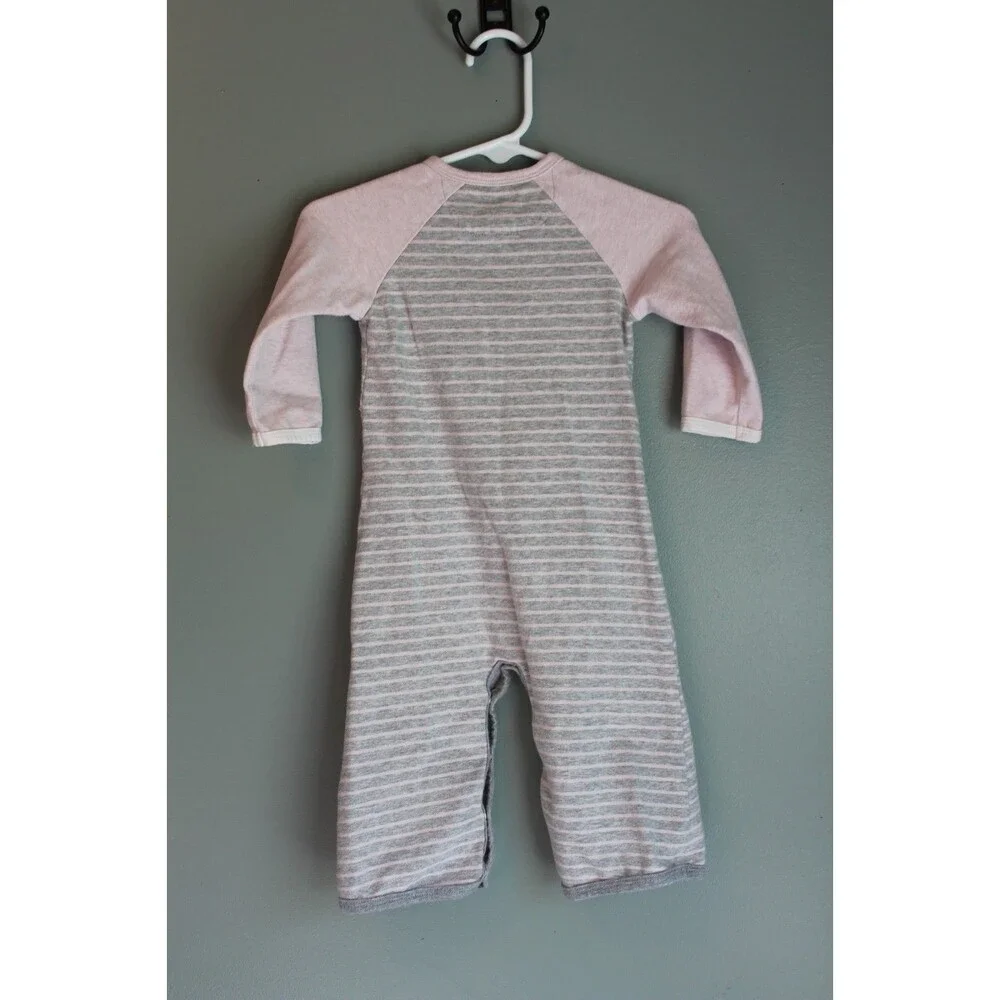 Toobydoo Chloe Stripe Baby Girls Long Sleeve Jumpsuit Pink Gray Size 6-12M